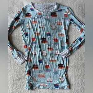 Little Sleepies Light Blue Birthday Cake Print Long Sleeve Pajama Top, Sz 12/14
